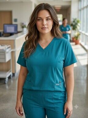 Grey's Anatomy Scrub Top Short Sleeve V-Neck Pocket Medical Nursing Uniform